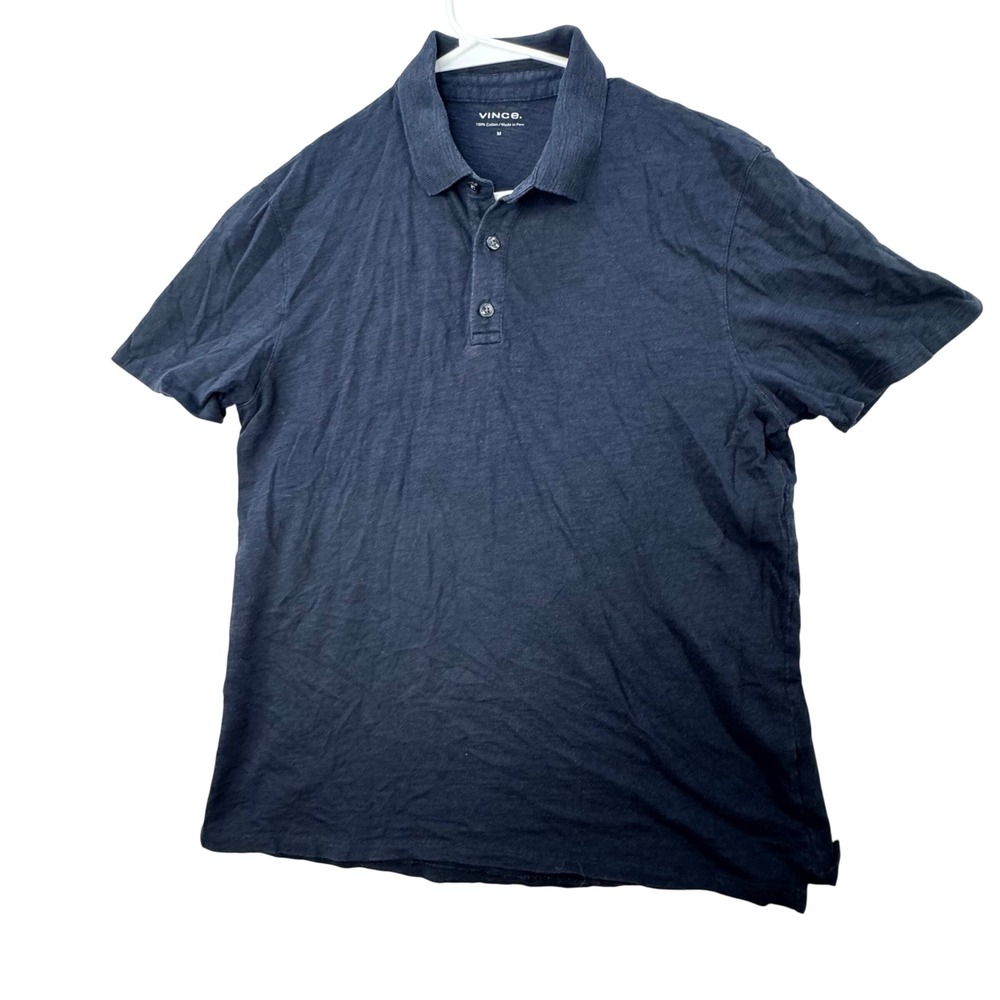 Vince Polo Shirt Mens M Blue Made in Peru Cotton Slub Short Sleeve Casual
